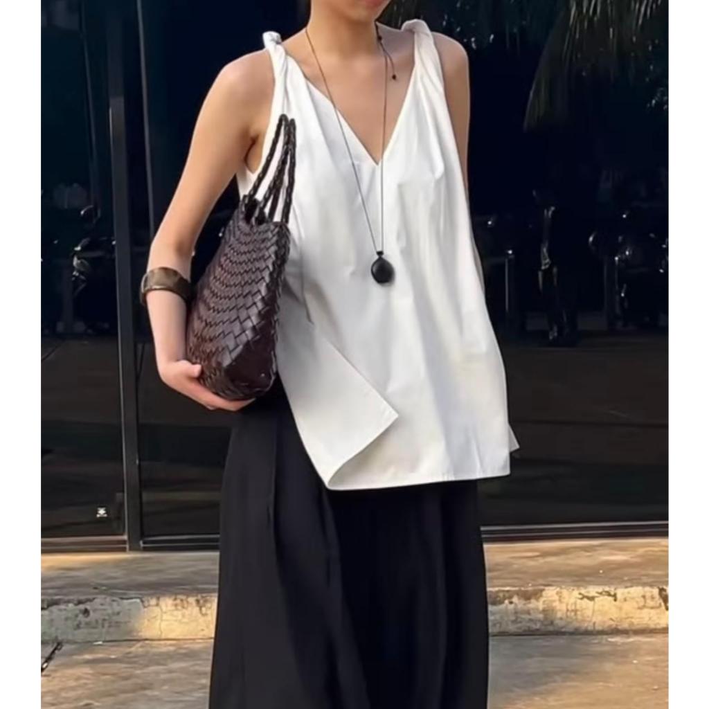 SHOP AT VELVET Drift Tank Cotton Top in White / V-Neck Basic Top / Twisted Tank Top / Atasan Wanita