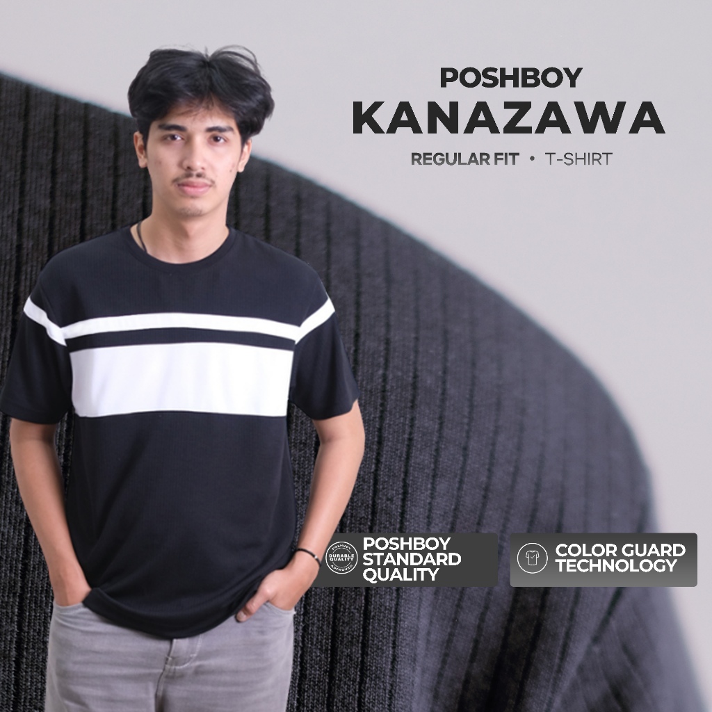 POSHBOY Kanazawa Kaos Lengan Pendek Pria Warna Hitam Motif Garis Bahan Super Premium Esklusif Ori