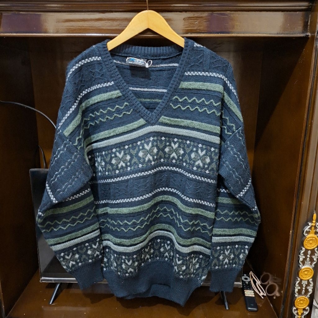 Rapp Knitwear Jumper Sweater Multicoloured Wool Blend 3D Chunky Knit Pullover , vintage coogi 3d kni