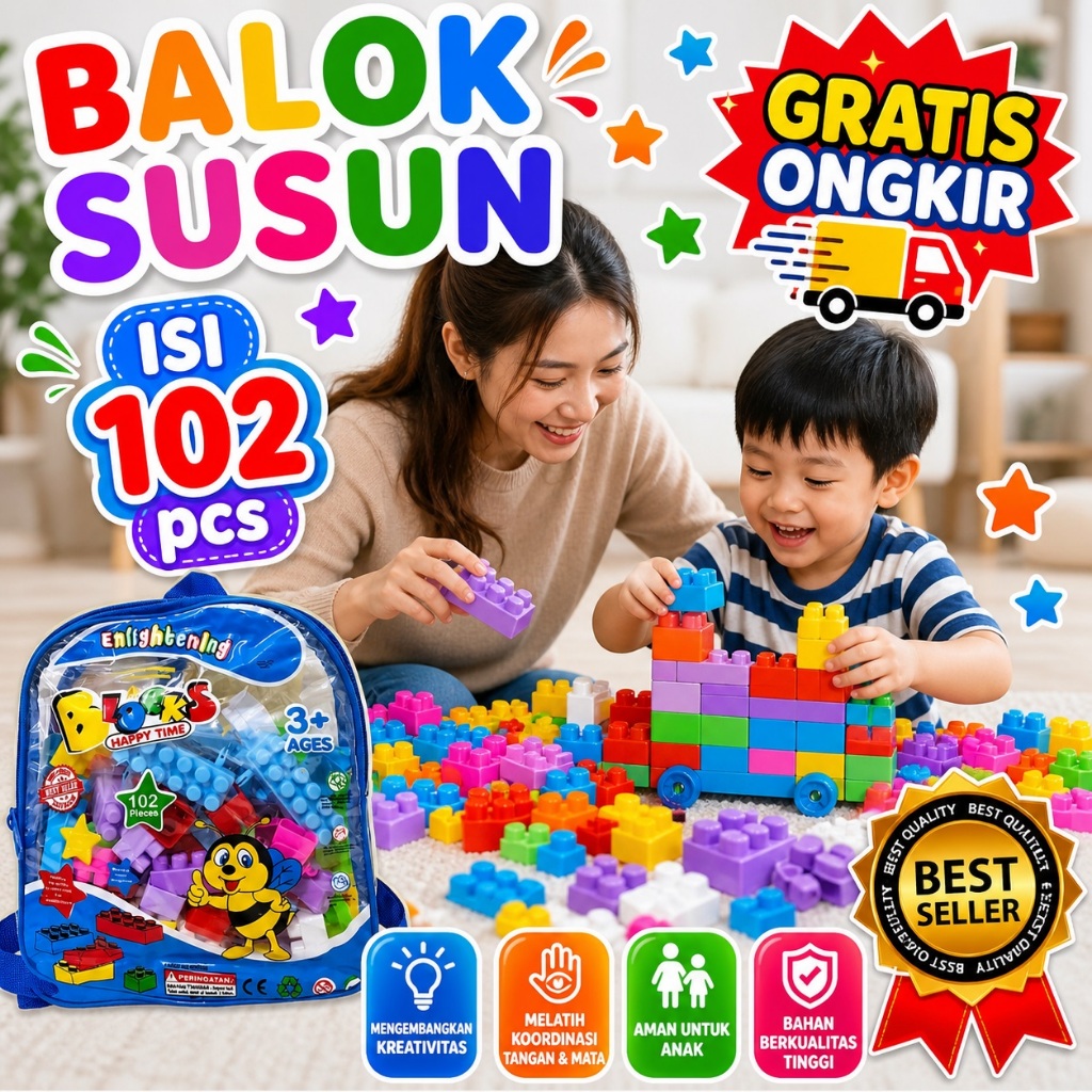 Block Mainan Anak - Mainan Balok Susun Puzzle Block Bisa Jadi Gedung Tingkat