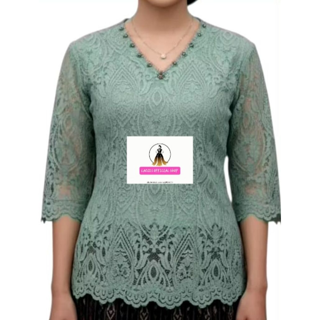 Blus Semi Prancis Payet 3 Lembut Resleting Belakang