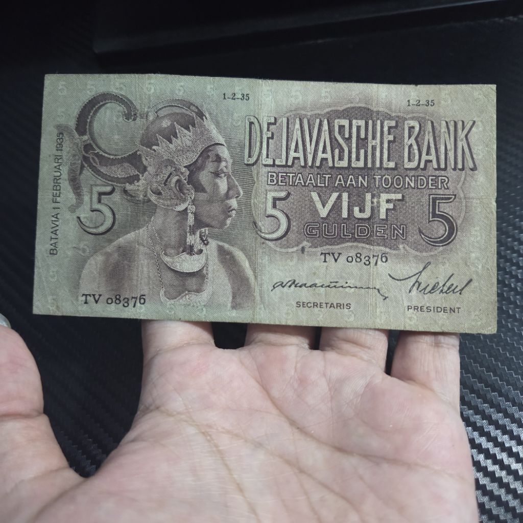 Uang Kuno Asli 5 Gulden 1938 De Javasch – Seri Batavia