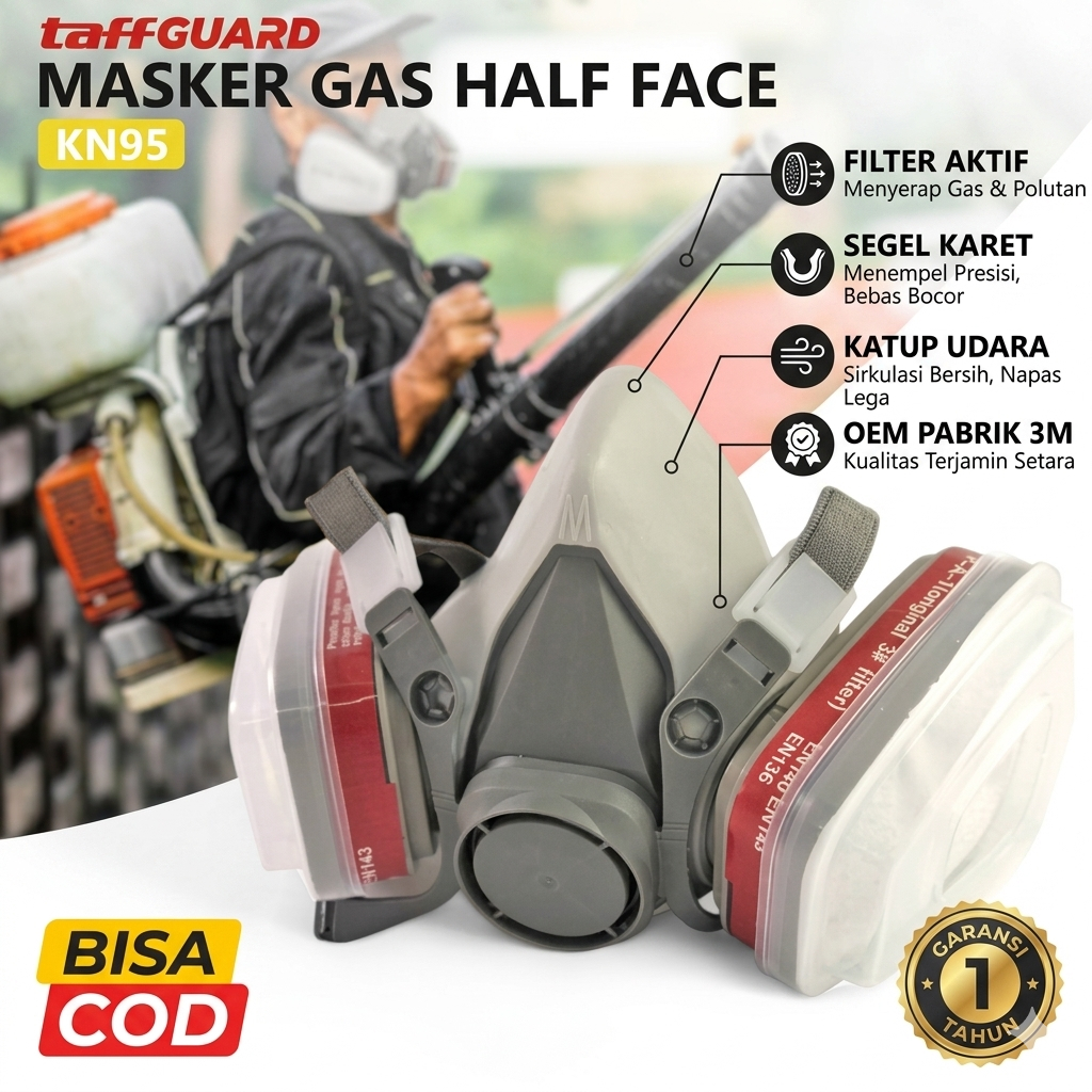 Masker Gas Respirator Safety Belerang Beracun Militer Full Face Filter Karbon Aktif KN95 - 6200