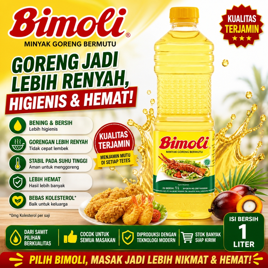 Minyak Goreng Bimoli 1 Liter / 1L / 1Liter Botol Asli Berkualitas Bening Higienis Grosir Murah Makas