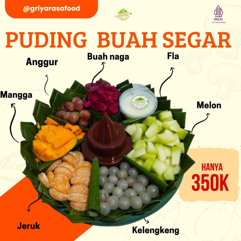 Tumpeng Puding buah/Aneka Buah segar/Buah naga, anggur,/melon, mangga, jeruk/palembang