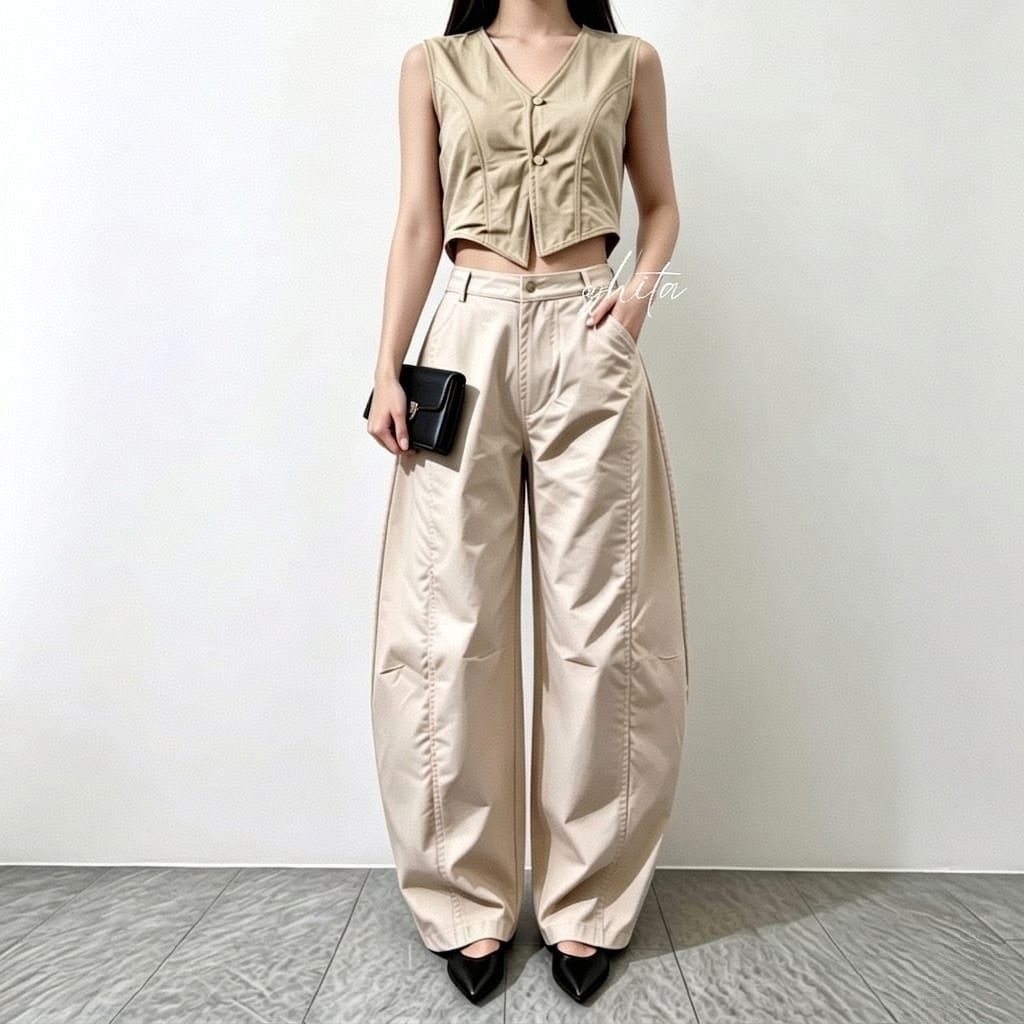 Barrel Pants Celana Panjang Baggy Unisex Katun Stretch Premium Pinggang Karet High Waist Barrel Mode