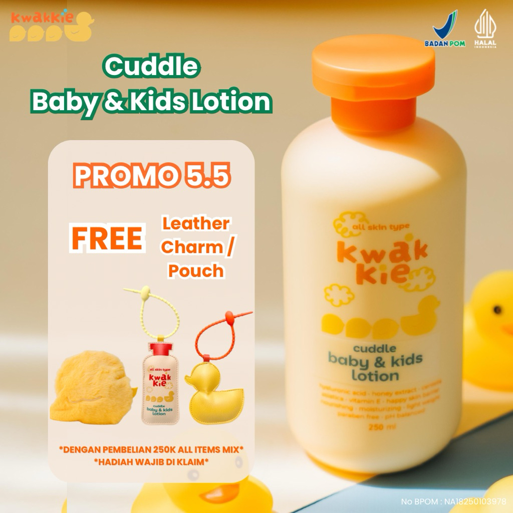 [PROMO 5.5] Lotion Pencerah & Pelembab Tubuh Anak & Bayi 250ml - Kwakkie Cuddle Baby & Kids Lotion -