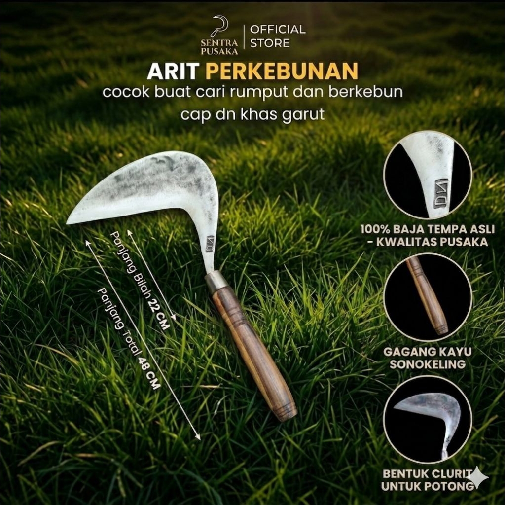 Arit Cap DN Garut Asli - Alat Pertanian Baja Sepuh Pande Besi Tradisional