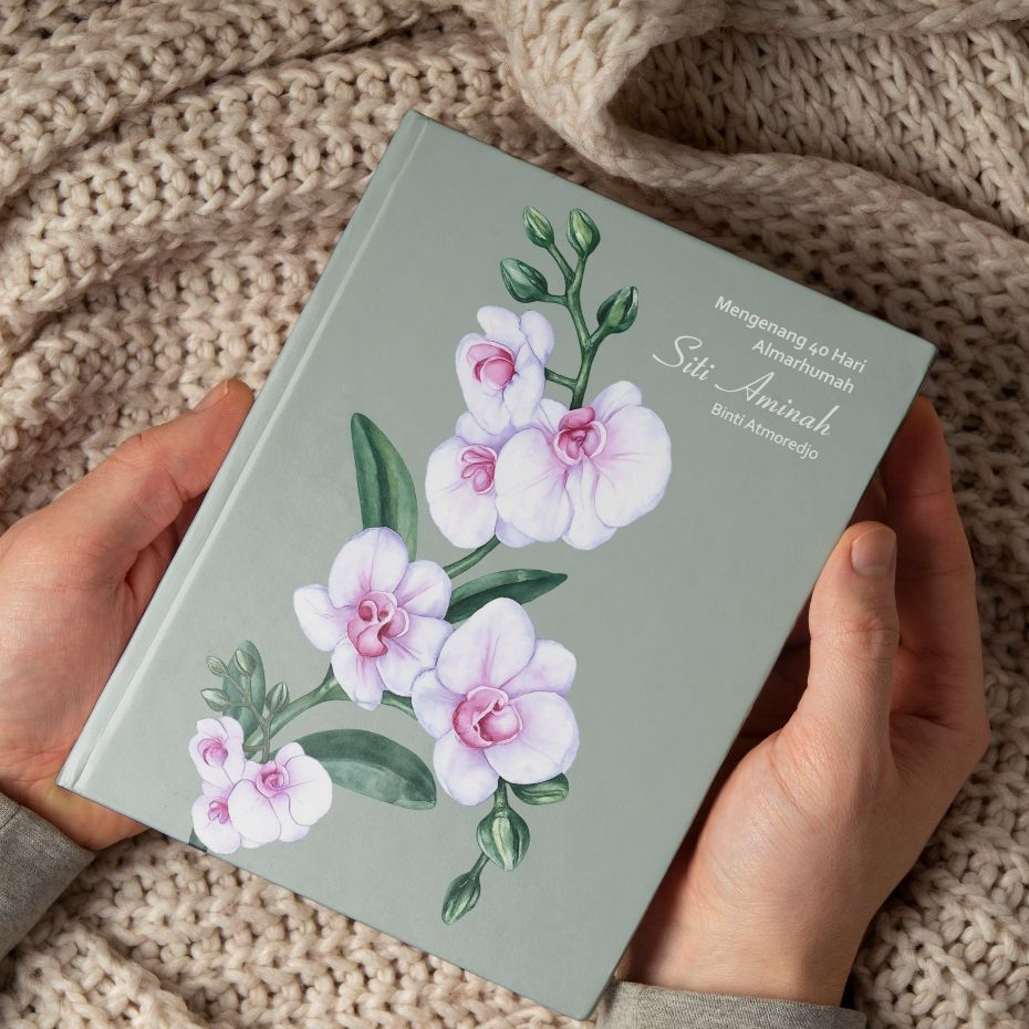 Buku yasin dan tahlil desain orchid custom / Buku yasin hardcover custom desain cover