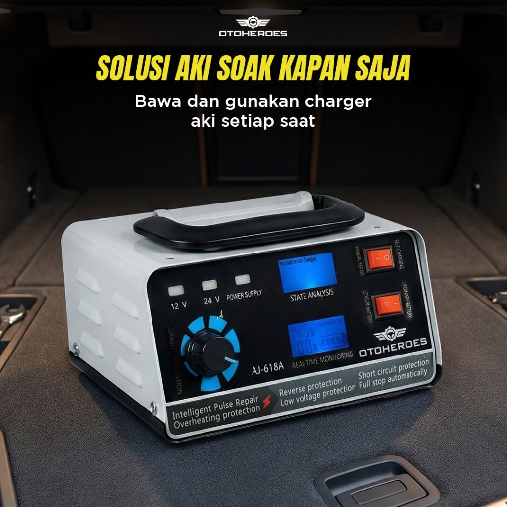 Charger Aki Mobil Motor Intelligent Battery Charger 12V/24V - AJ-618A