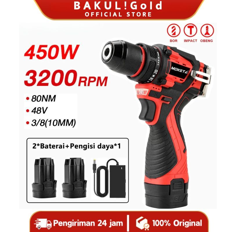 Moketa 48VF Brushless Cordless Drill 450W Mesin Bor Impact Hand impact drill Power Tools