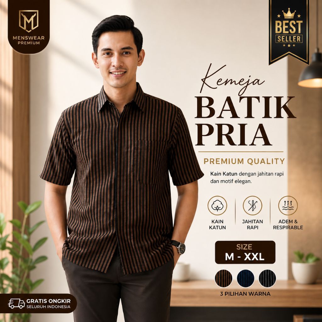 Baju Kemeja Batik Pria lengan pendek motif lurik klasik katun