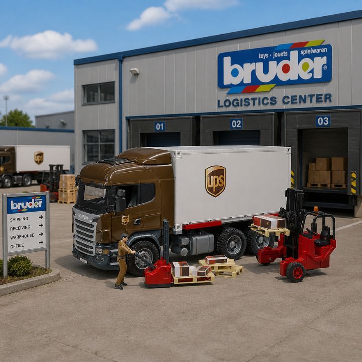Bruder 3582 -Scania Super 560R UPS Logistics - Mainan Miniatur Mobil Truk Scania Dengan Forklift