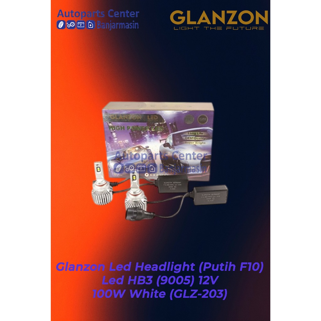 Glanzon Led Headlight - Putih F10 - Led HB3 (9005) 12V 100W White (GLZ-203)