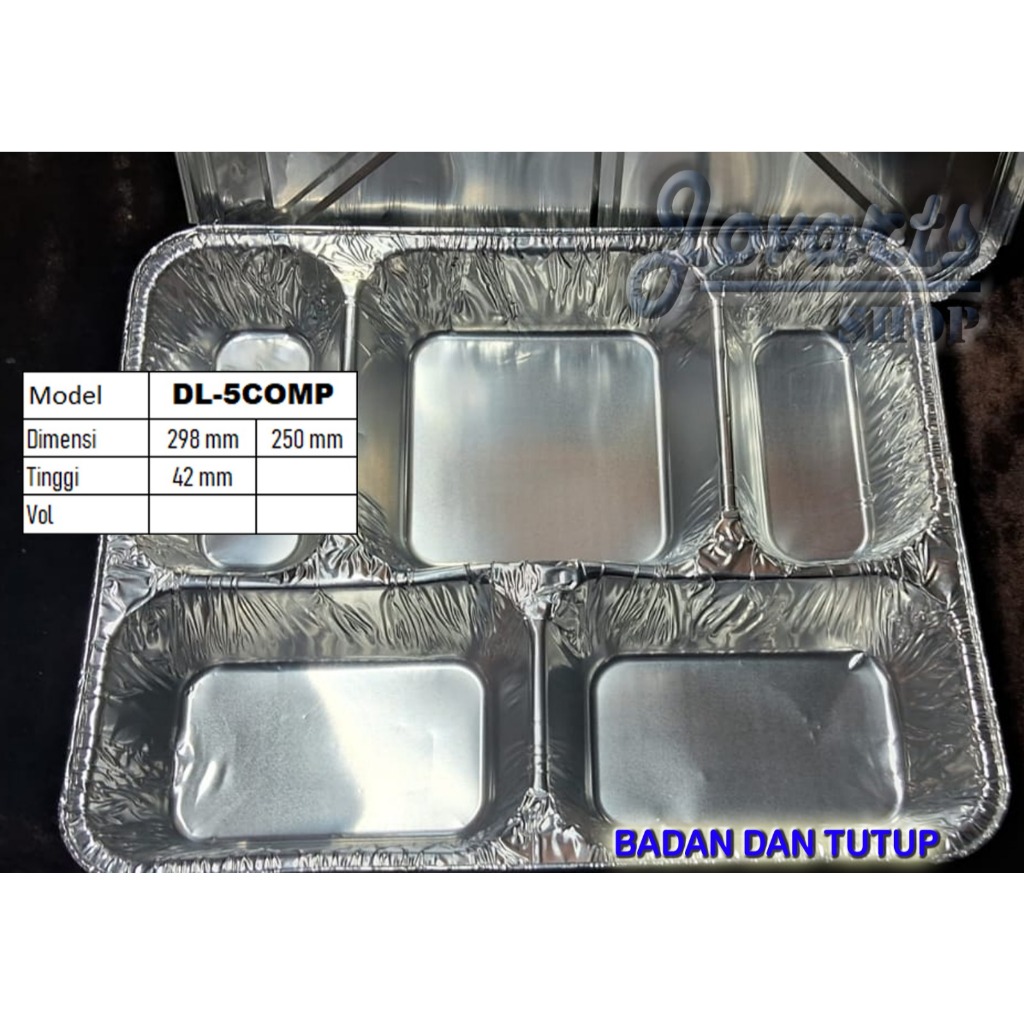 DL-5comp BADAN+TUTUP Aluminium Tray KOTAK MAKAN sekat