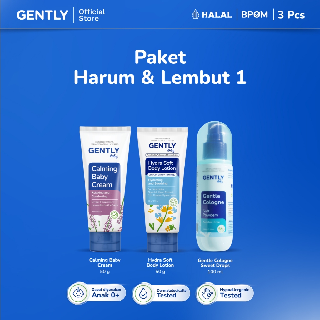 GENTLY Baby Paket Harum & Lembut | Calming Baby Cream 50 g Krim Bayi Nyaman untuk si Kecil + Hydra S