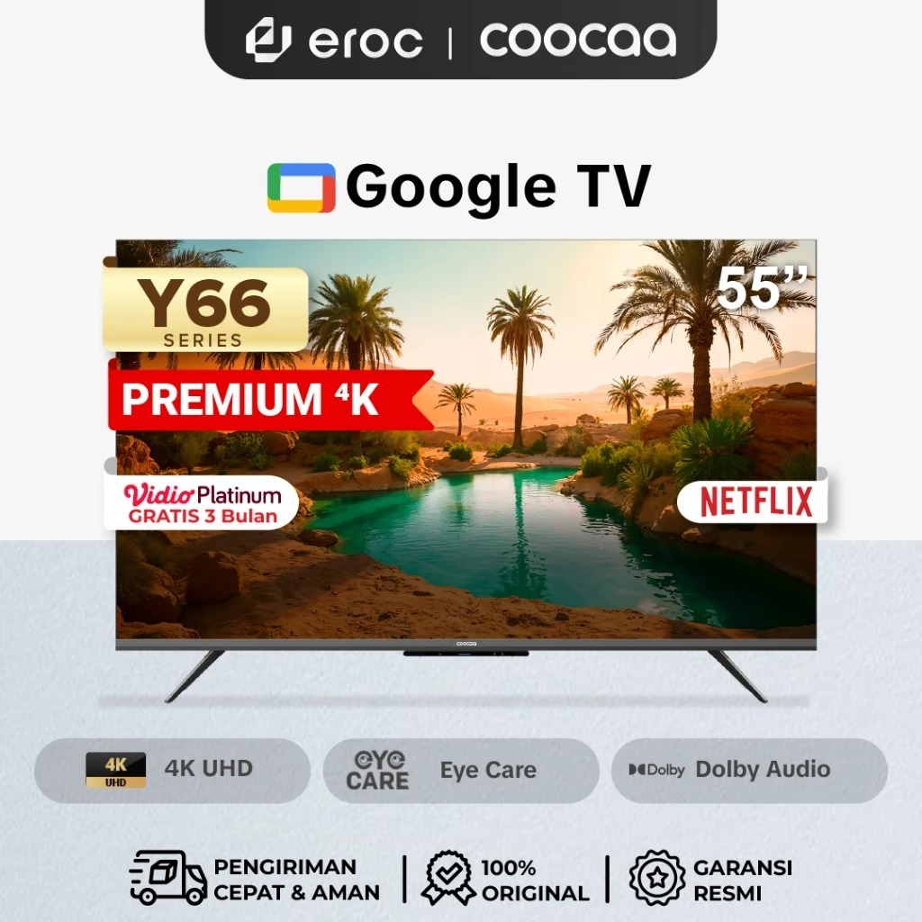 Smart TV 4K Coocaa Y73 - Google TV 50 Inch dengan S AI Engine, HDR10/HLG, dan Dolby Audio