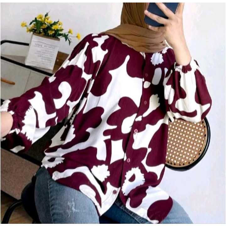 Kemeja Rayon Wanita LD 110/115 L/XL - Kemeja Rayon motif - Kemeja Rayon Terbaru - Blouse Rayon motif