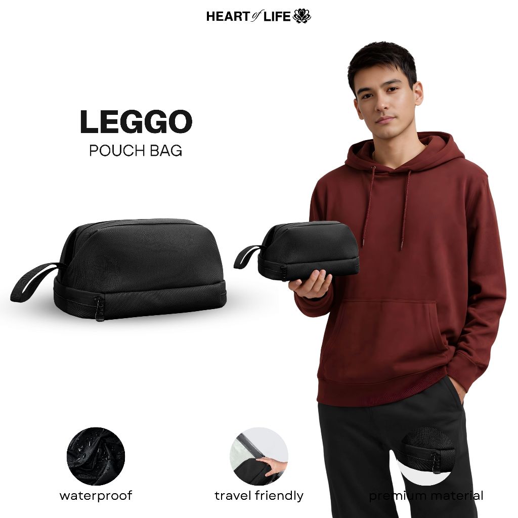 HEART LIFE LEGGO Tas pouch serbaguna tahan air dengan ritsleting, cocok untuk perlengkapan mandi dan