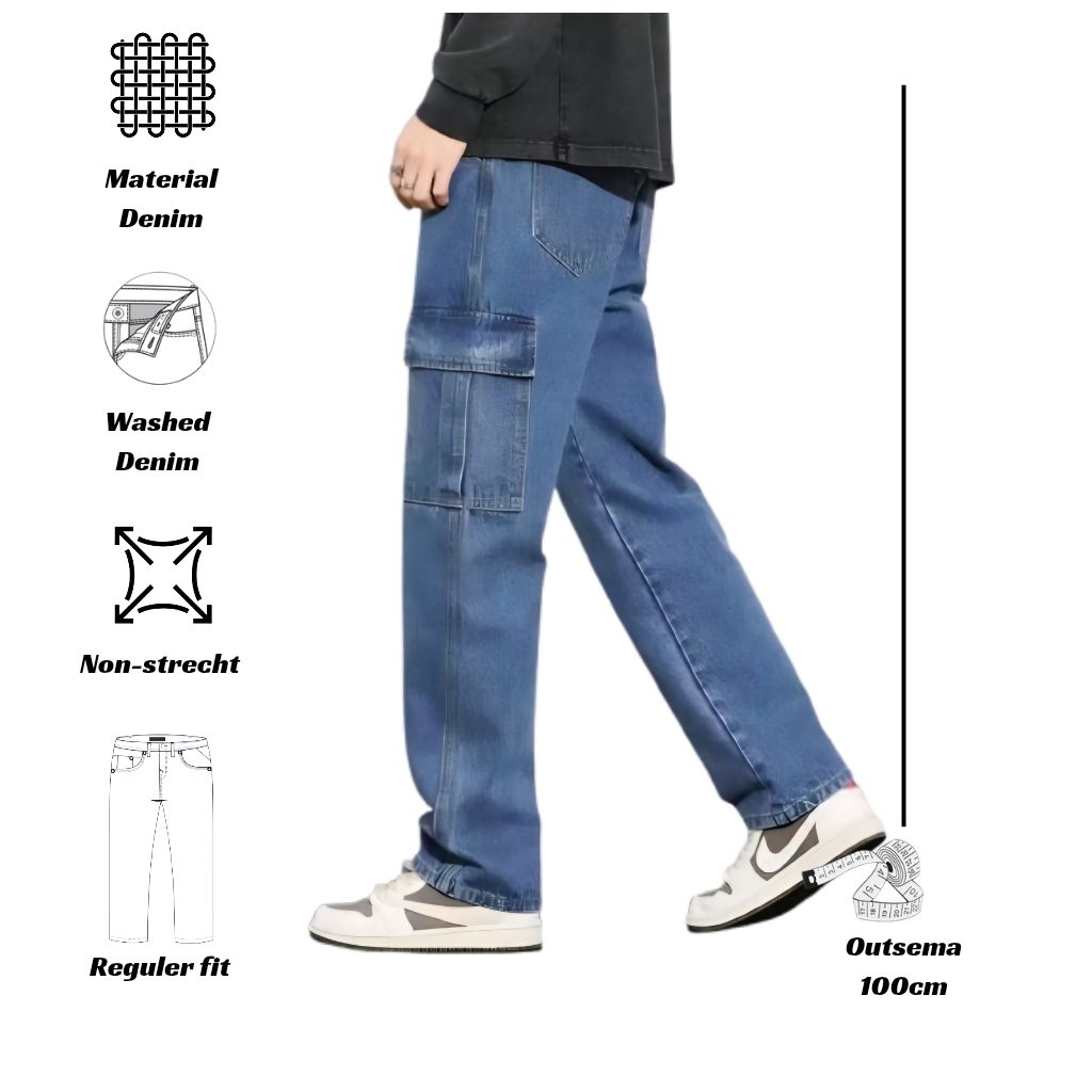 Celana Cargo Jeans Pria Gombrong dengan Model Highwaist