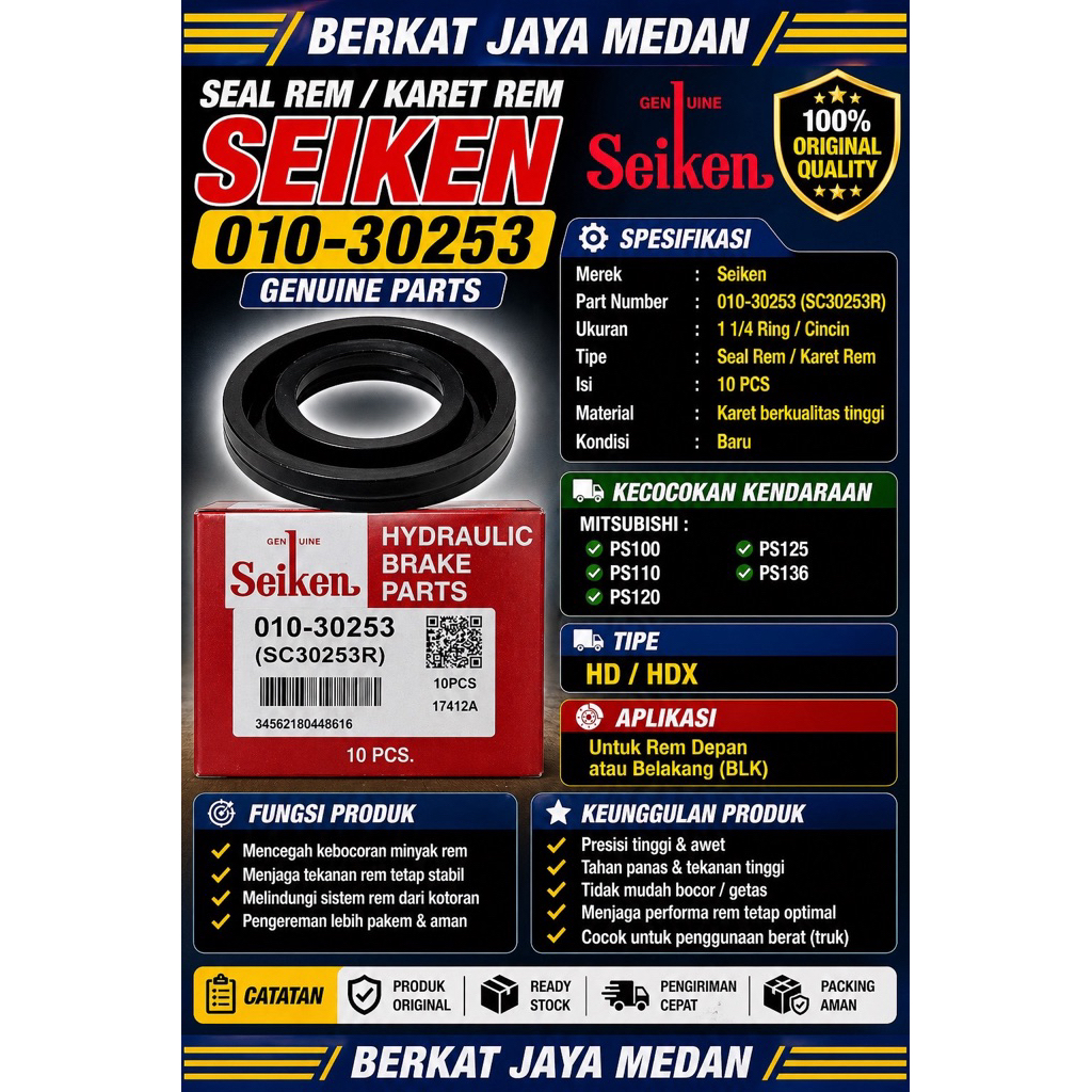 Karet Rem / Seal Rem Seiken 010-30253 Original 1 1/4 | PS100 PS110 PS120 PS125 PS136 HD HDX