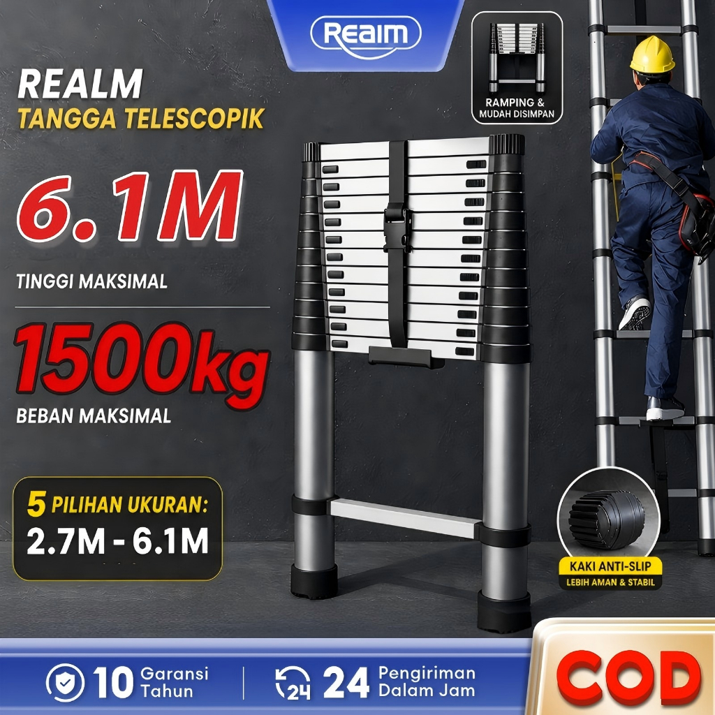 Tangga Teleskopik Lipat Aluminium 6 meter Tangga 2/3/4/5/6 MeterTeleskopik Dikemas Secara Ketat