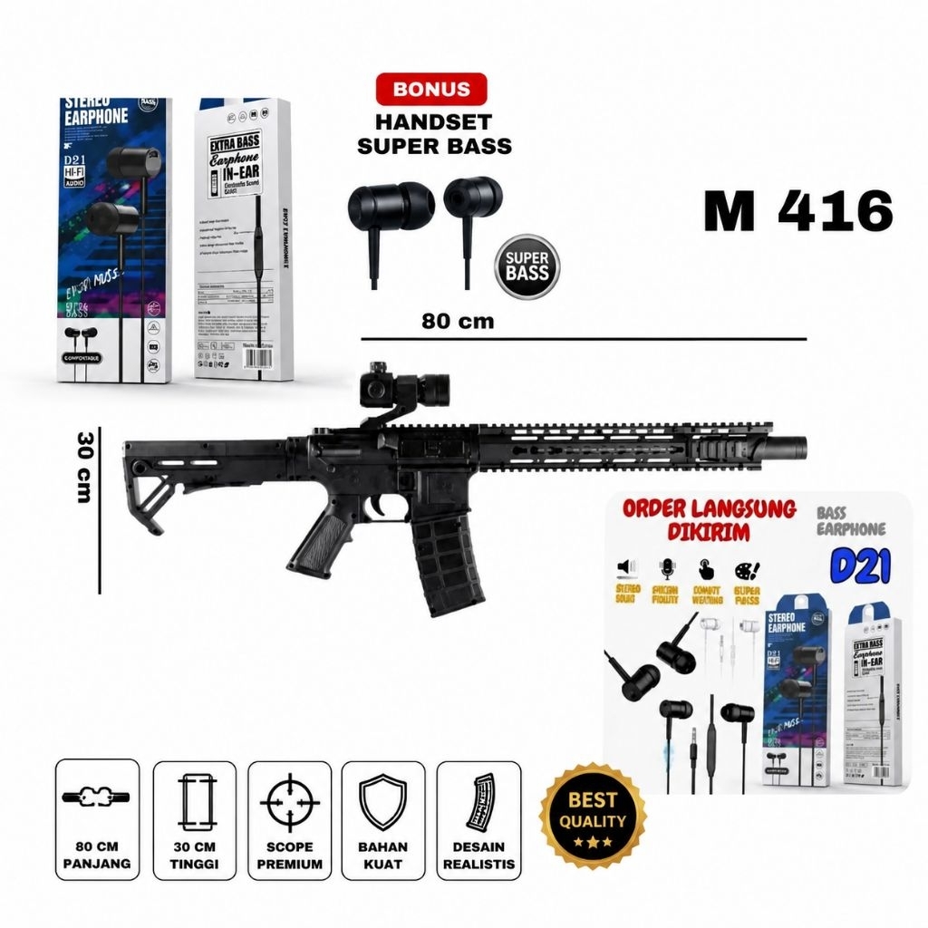 Mainan Senapan M416 Manual Kokang + Bonus Headset Super Bass