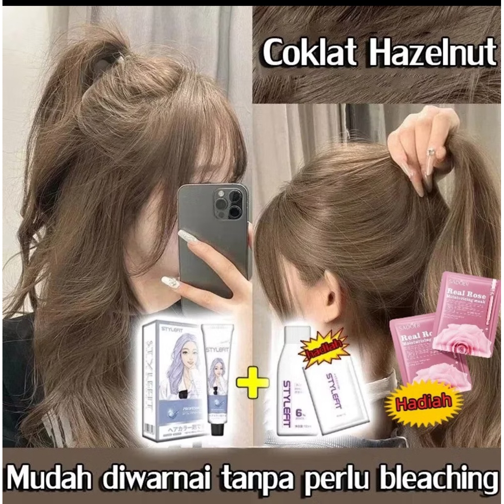 STYLE FIT cat rambut ash brown pewarna rambut pria dan wanita,semir original hair colour,Tidak perlu