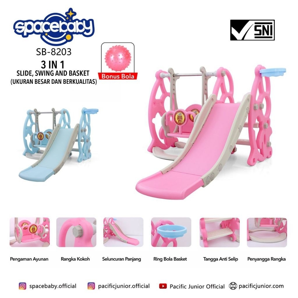 Prosotan Anak 3 in 1 Premium. Ayunan + Seluncuran Prosotan Anak + Ring Basket
