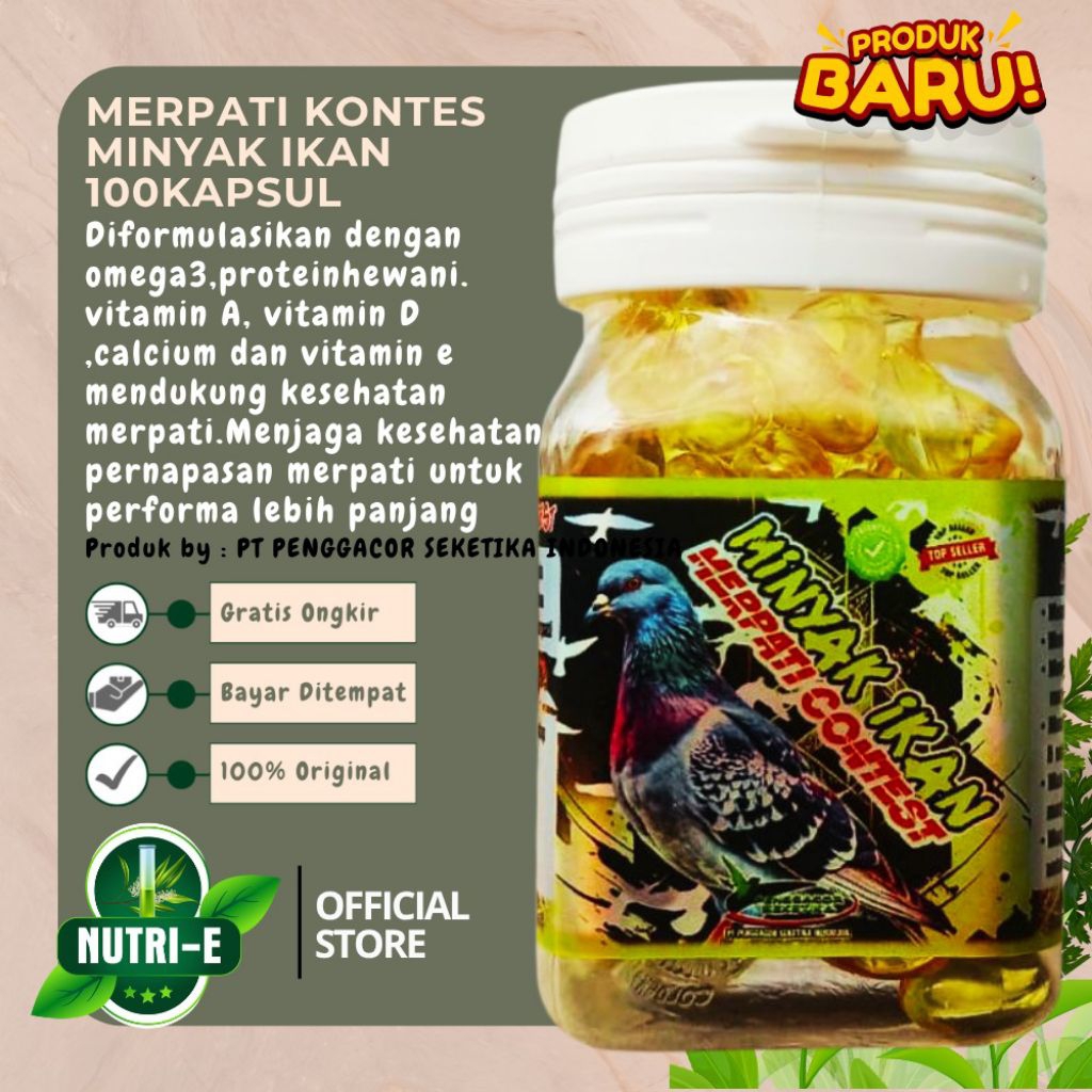 New Merpati Kontes Minyak Ikan Omega 3 isi 100 kapsul Untuk kesehatan dan Performa Burung Merpati