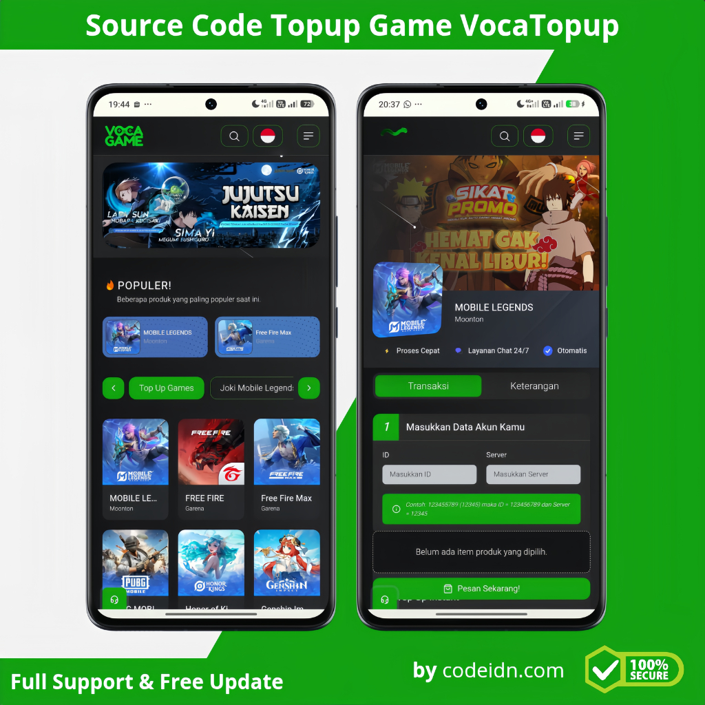 Source Code Web Topup Games dan PPOB Otomatis VocaTopup
