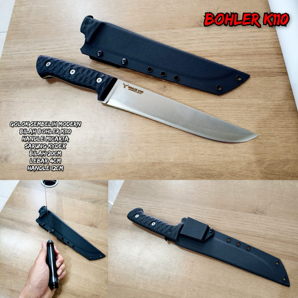 GOLOK PISAU SEMBELIH KAMBING SAPI BAJA BOHLER K110 SARUNG KYDEX MICARTA JAGAL