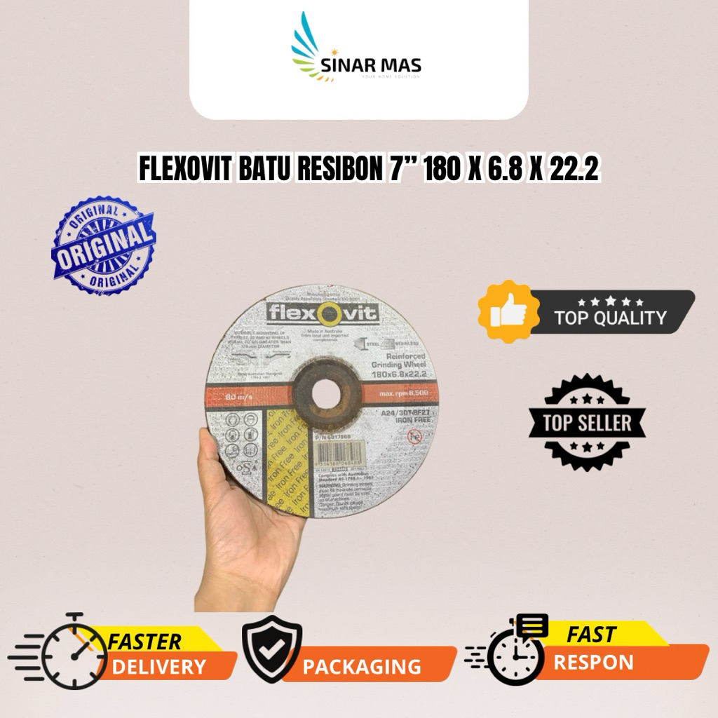 FLEXOVIT Batu Resibon 7 Inch - Mata Gerinda Poles 180 x 6.8 x 22.2 mm / FLEXOVIT Batu Resibon 7” 180