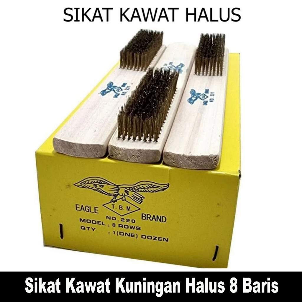 Eagle Sikat Kawat Kuningan Halus 8 Baris Gagang Kayu / Sikat Kawat Lembut Kuningan