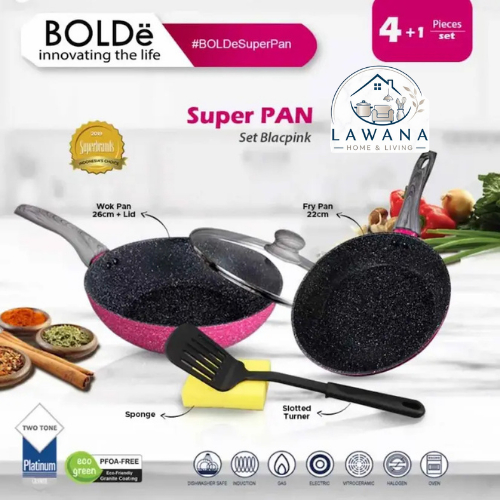 BOLDe Pan Set Blackpink Black Pink Wajan Penggorengan + Teflon Granite Anti Lengket FREE SPATULA SIL