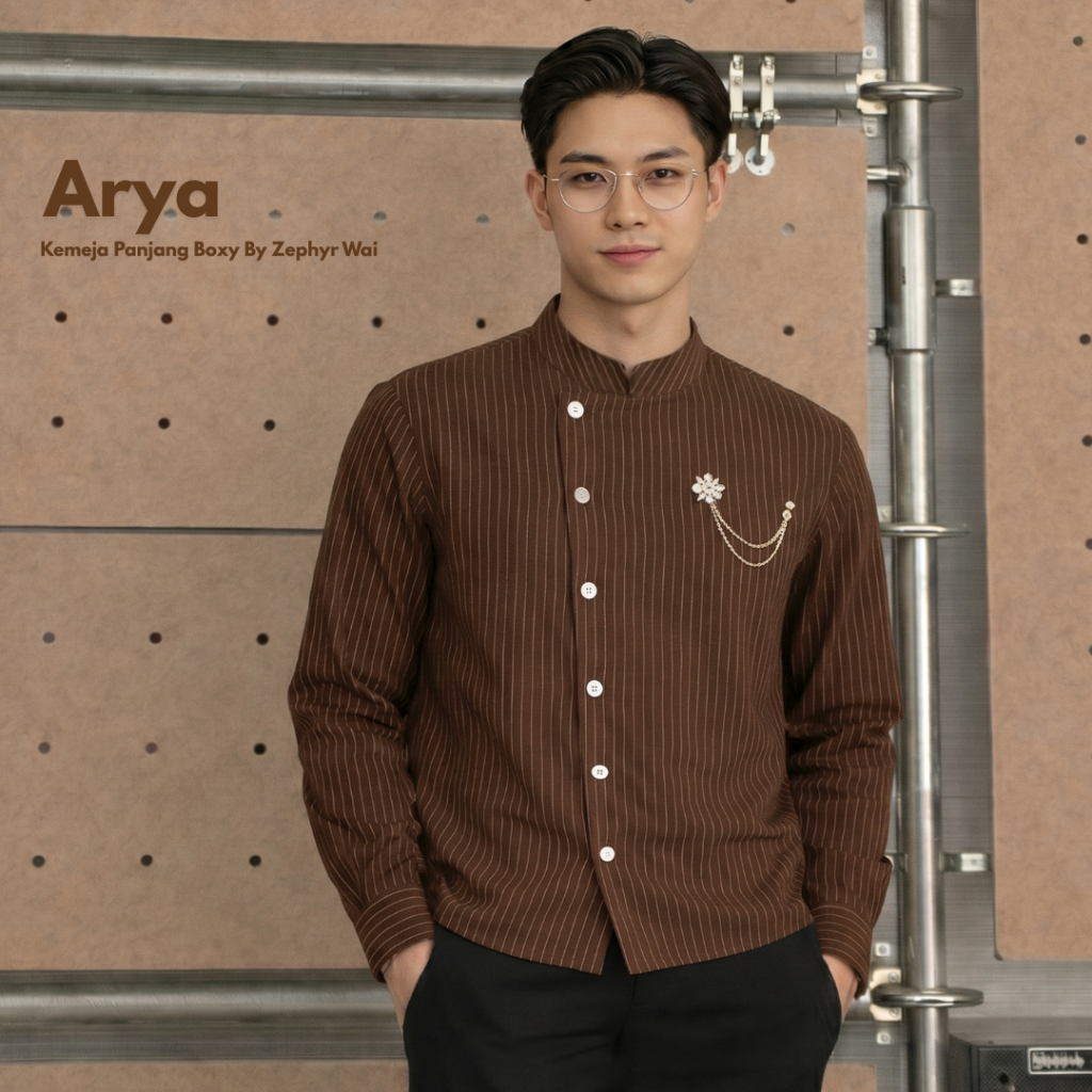 ARYA - Beskap koko kemeja boxy lengan panjang moderen baju formal stripe pria raya lebaran undangan
