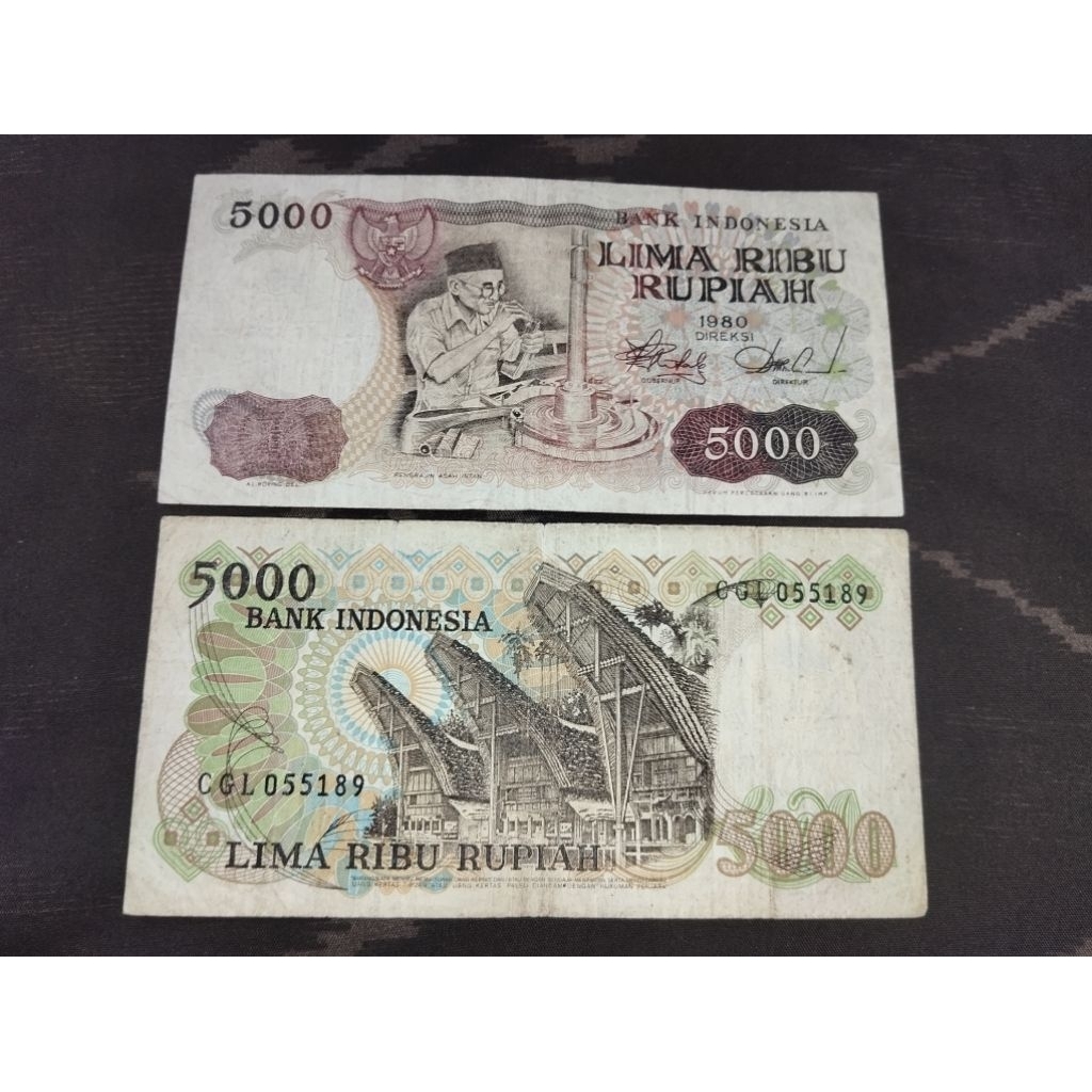 uang kertas kuno 5000 asah intan