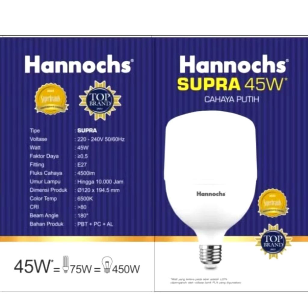 hannochs bohlam/lampu led hannochs 45watt vario&supra 45watt cahaya putih