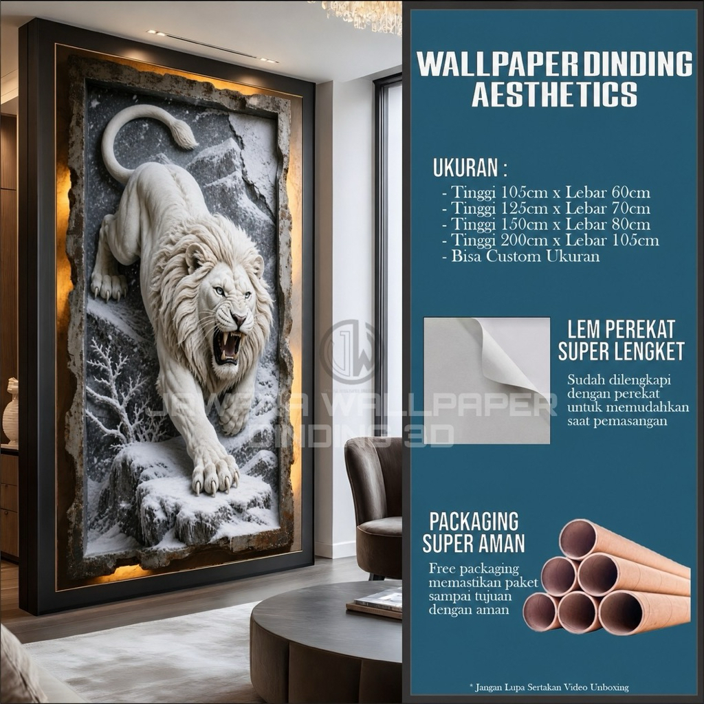 Wallpaper Dinding Motif Singa Putih Visual 3d Stiker Dekorasi Singa  Ruangan Jadi keren Berkarisma
