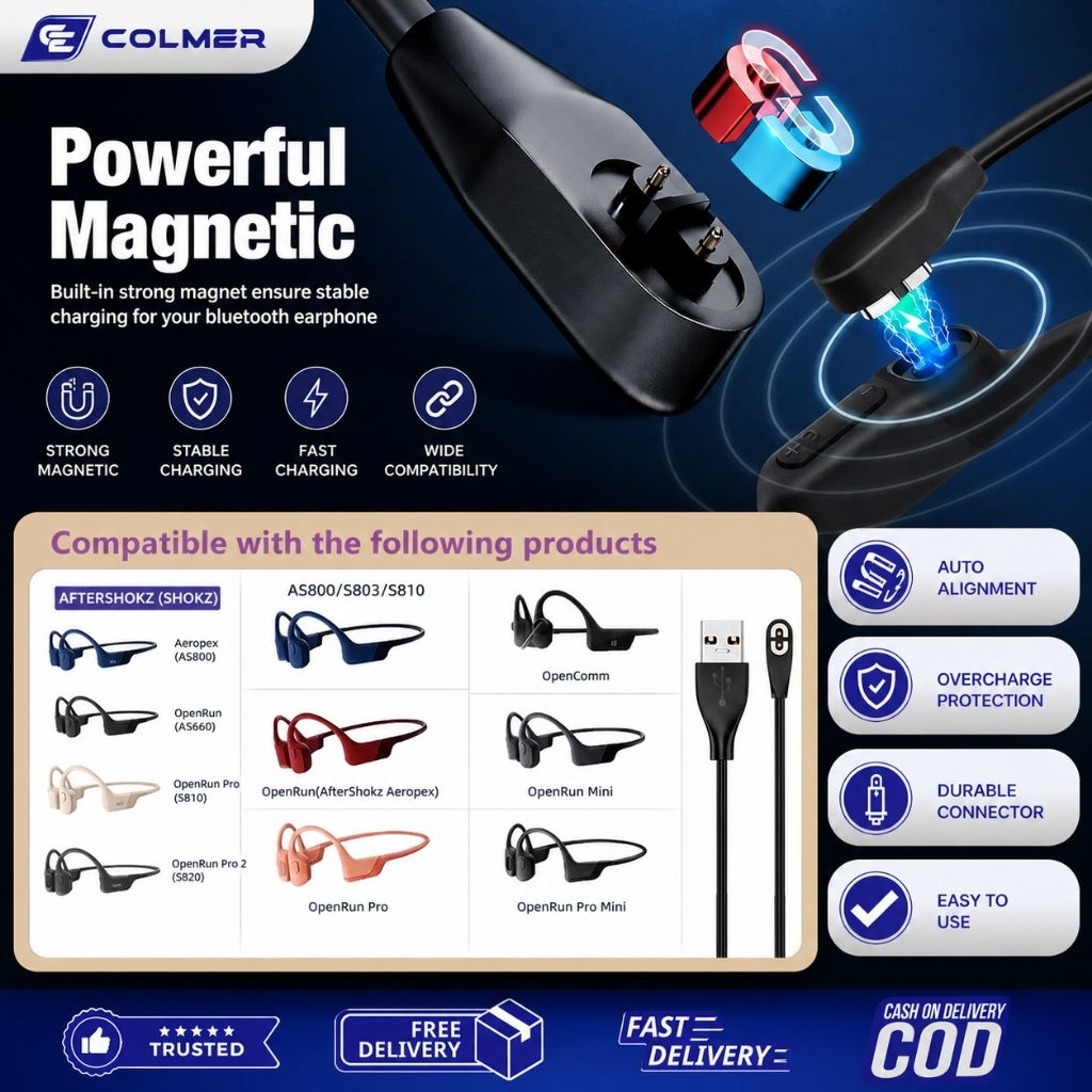 Colmer Magnetic Magnet Kabel Cable Charger untuk AfterShokz SHOKZ OpenRun / OpenRun Pro AS810 / Pro 