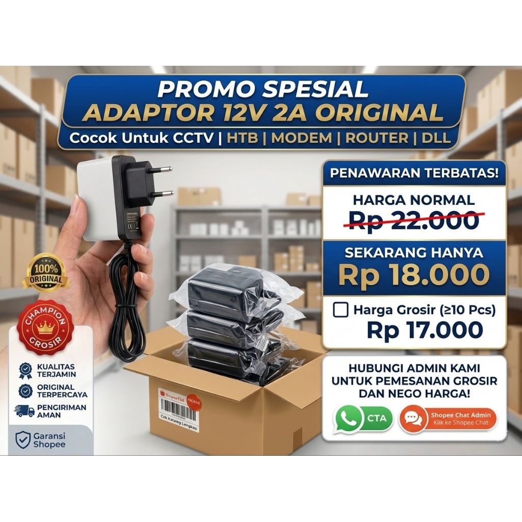 10 pcs adaptor 12V 1A Jaminan Ori Bagus kabel Gepeng cocok untuk modem onu Htb cctv dll