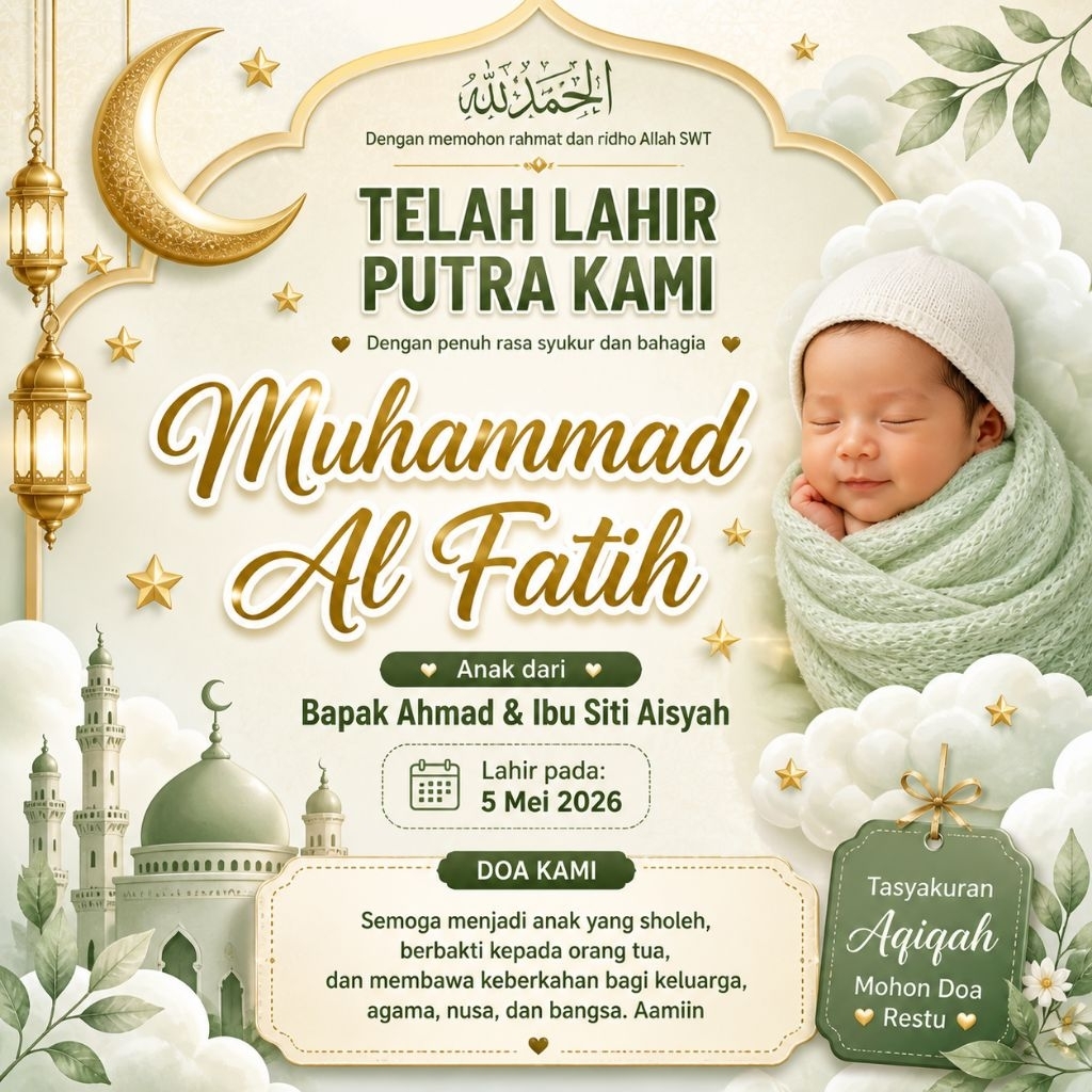 Banner Spanduk Tasyakuran Aqiqah – Desain Custom Nama & Foto | Cetak Spanduk Aqiqah Murah