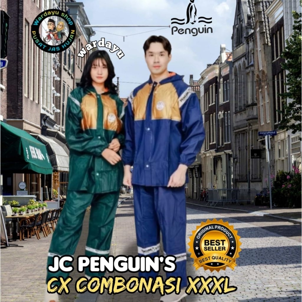 Jas Hujan Penguin 3XL Jumbo Penguins CX Kombinasi XXXL Setelan Jaket Celana Tebal Kuat Penguin's Rai
