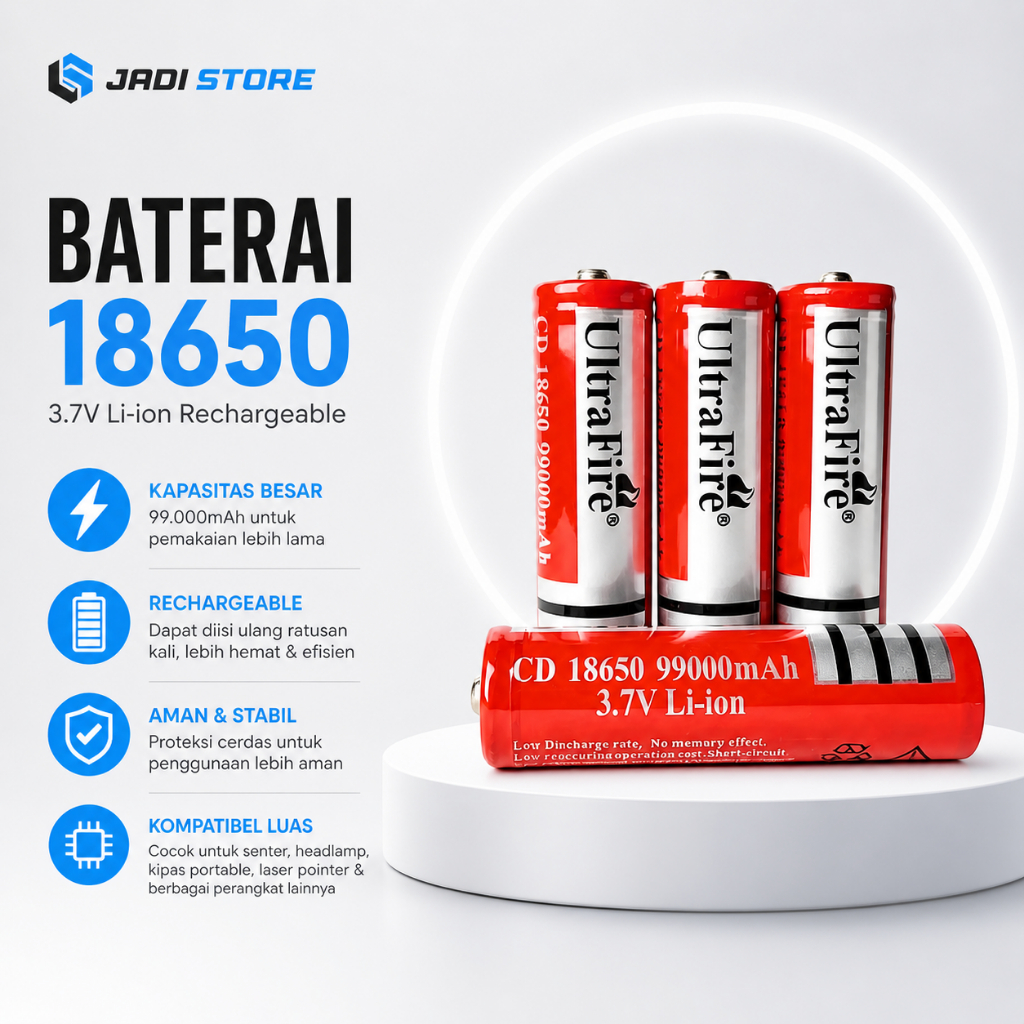 UltraFire Baterai 18650 Rechargeable 3.7V Li-ion 99000mAh Battery Bisa Dicas Ulang Untuk Senter Kepa