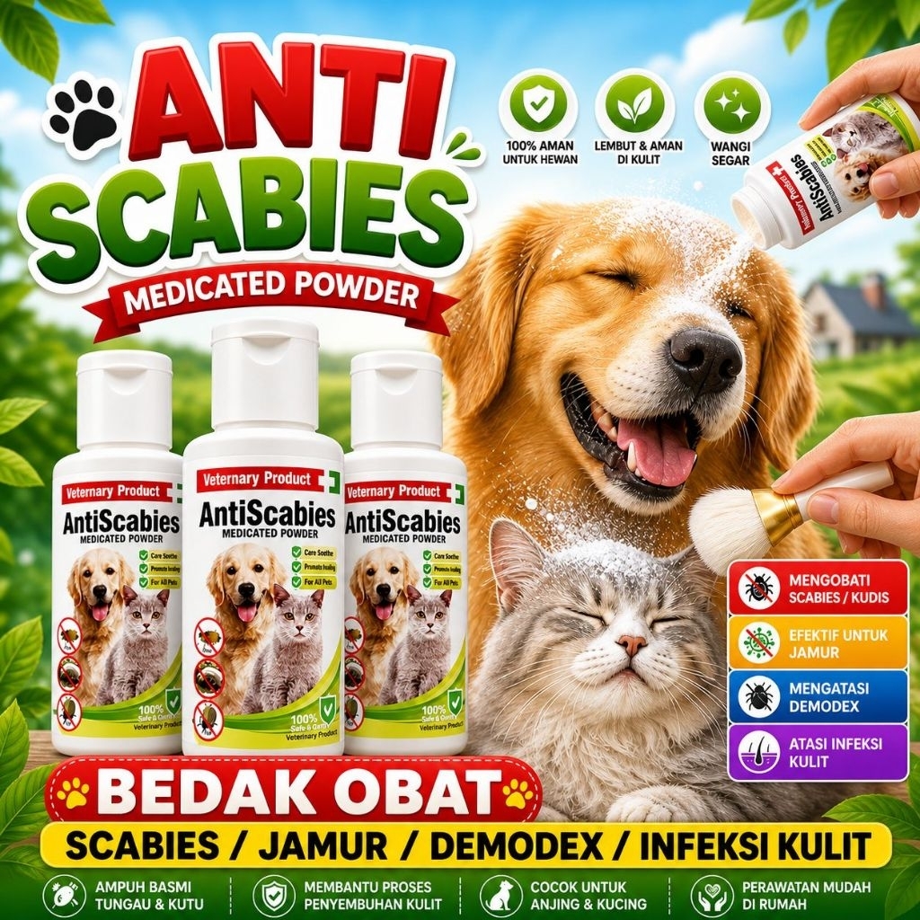 BEDAK SCABIES - Obat Scabies Kucing Bedak Scabies Kucing Anjing Kelinci Bedak Jamur Kucing