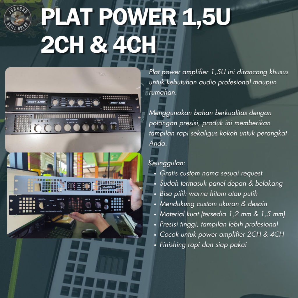 Plat Power 1,5U Custom 2CH & 4CH – Free Desain Nama, Kuat & Elegan