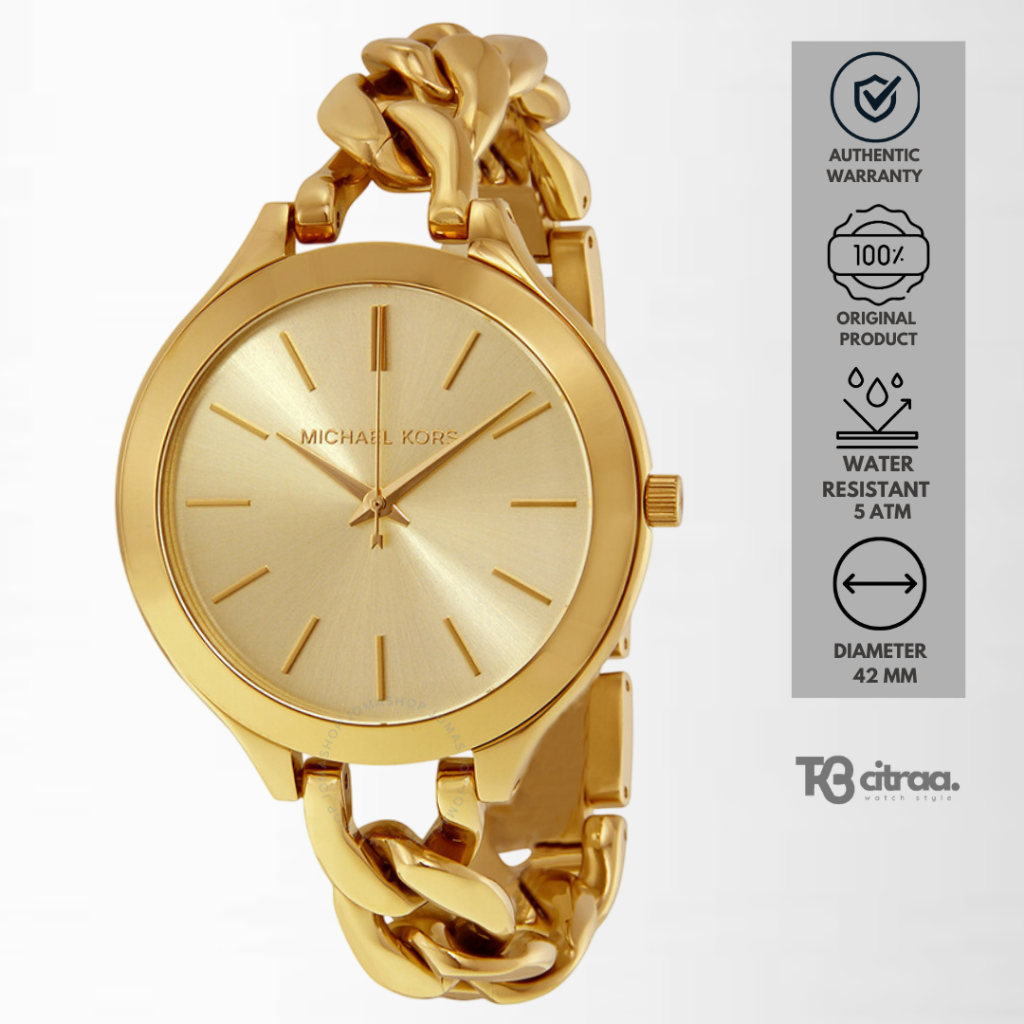 Jam Tangan Wanita Michael Kors Runway Rose Gold Stainless Steel Slim Mewah Original MK3223