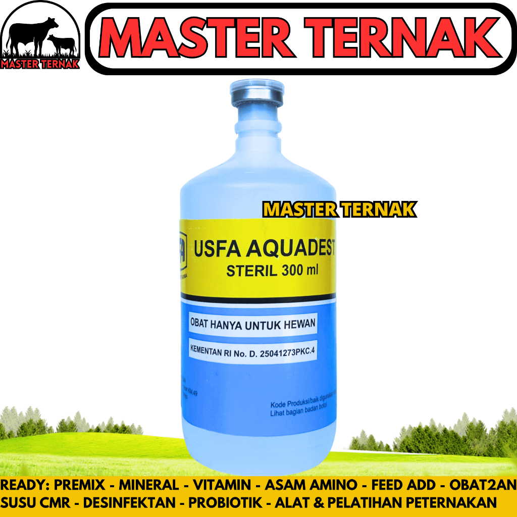 USFA AQUADEST 300ML - Aquades Air Steril Destilated Water untuk Campuran Obat Hewan Ternak