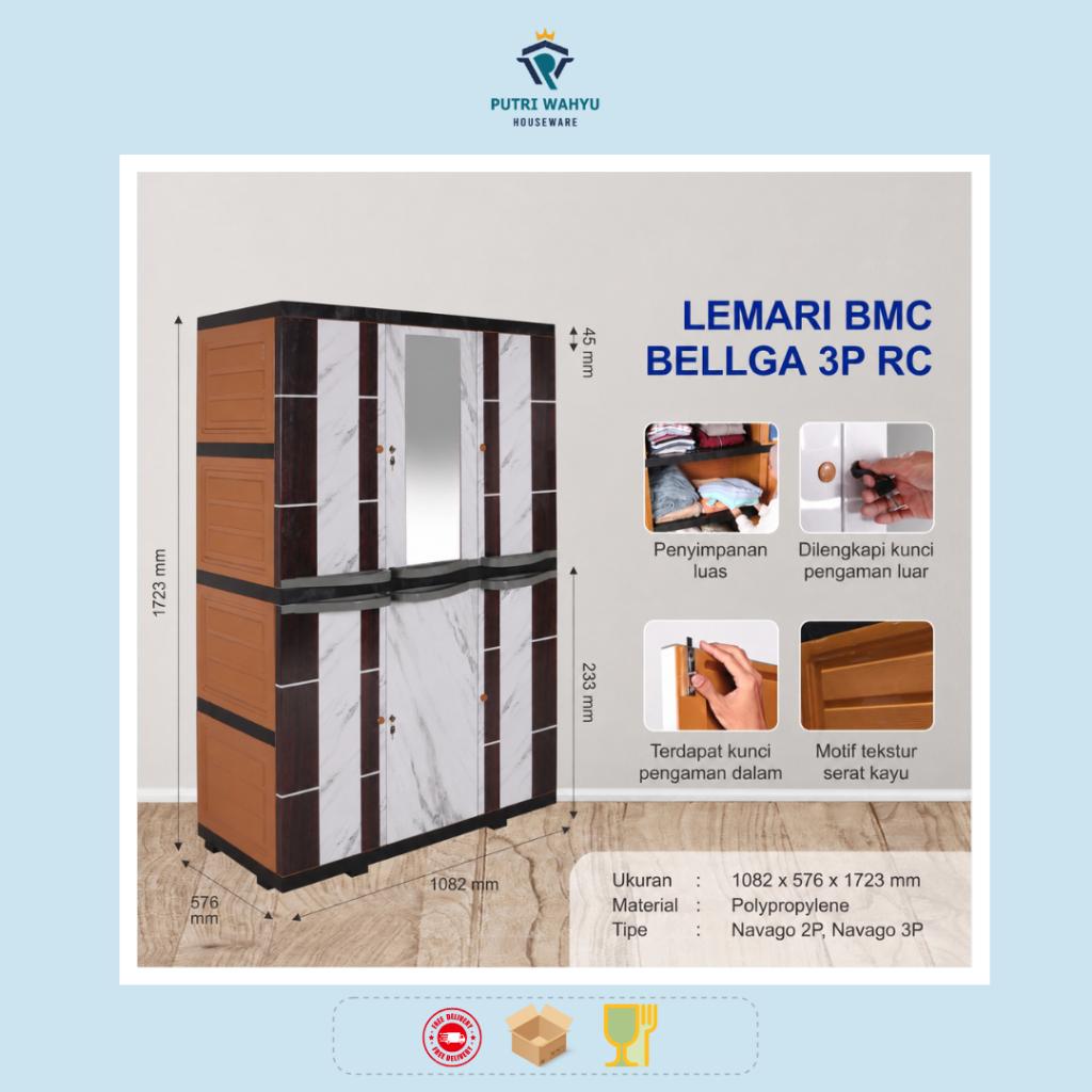 Lemari Plastik 3 Pintu / Lemari Baju / Lemari Pakaian