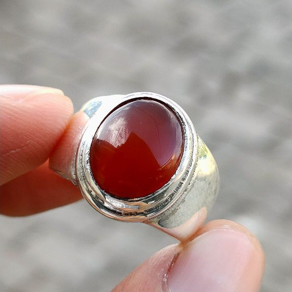 CINCIN AKIK YAMAN AHMAR ORI YEMEN RING PERAK MINIMALIS TEBAL